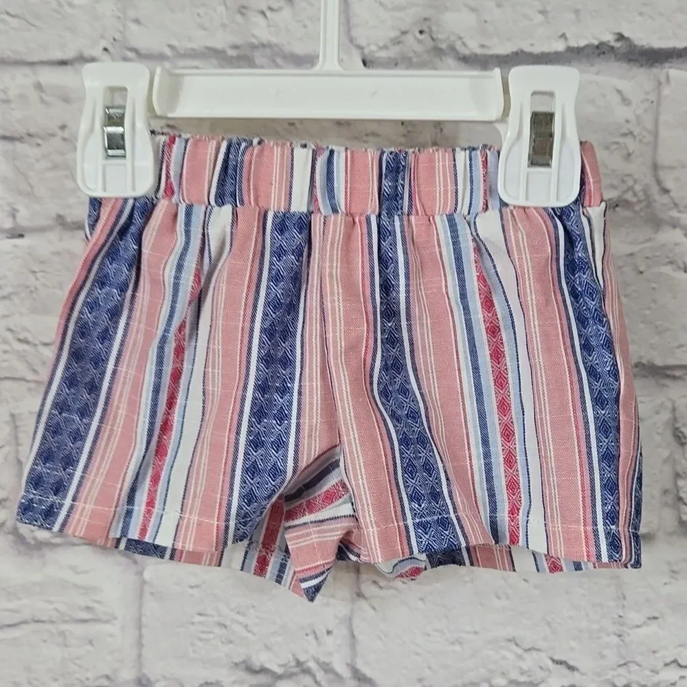 Bonnie Baby Americana Bow Stripe Woven 2pc Matching Short Set Girls Outfit 12M